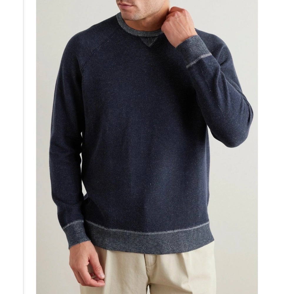 Peter Millar Mens Hartford Merino Wool Blend Crewneck Sweater Navy Blue Large